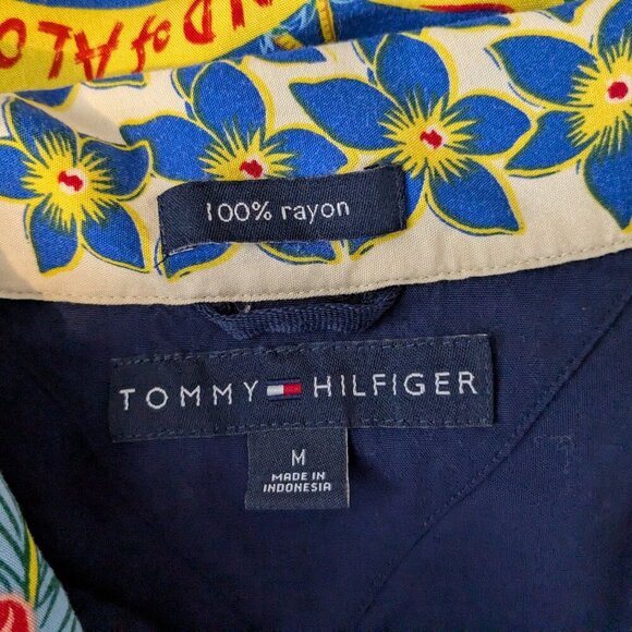 TOMMY HILFIGER Navy Blue Hawaiian Short Sleeve Button Shirt; Size M - Picture 4 of 5